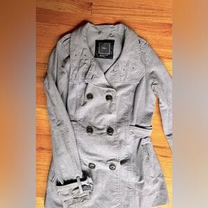 Obey Women's Charcoal Double-Breasted Trench Coat